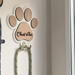 Personalised paw print leash holder — white